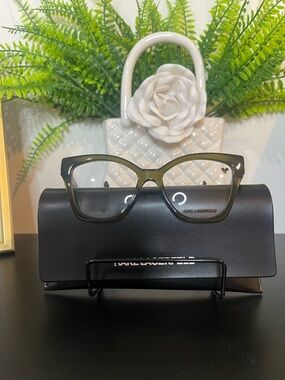 RX Ready! Karl Lagerfeld Clear Olive Green Cat Eye Glasses